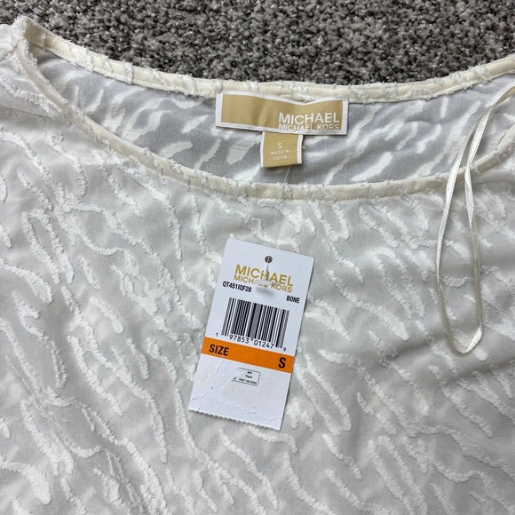 Michael Kors blouse womens small White Sheer Tie bow Summer overlay Elegant - Picture 6 of 9